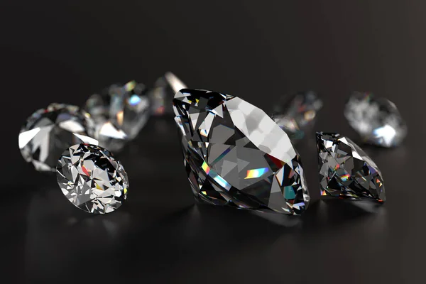Krásné Lesklé Diamanty Černém Pozadí Ilustrace Vykreslení Royalty Free Stock Obrázky