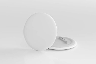 Beyaz Parlak Rozet, Düğme, Beyaz Arkaplanda Pin Mockup - 3B Görüntü Görüntüleme