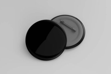 Siyah Parlak Rozet, Düğme, Beyaz Arkaplanda Pin Mockup - 3B Görüntü Görüntüleme