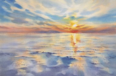 Akşamları gökyüzü suluboya arka planda yansıyor. Yaz manzarası