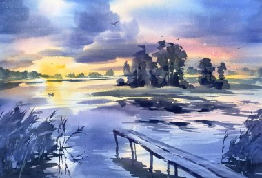 Suluboya arka planda Violet akşamı. Mavi saat