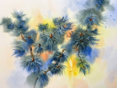 İçinde çam ağacı dalları ve suluboya mum olan bir Noel kartı. Yeni Yıl illüstrasyonu