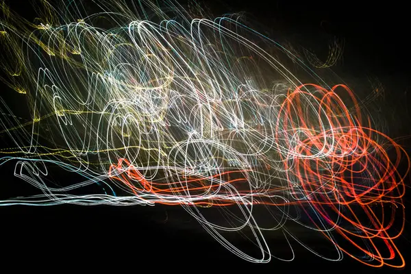 Городские Огни Ночью Движущегося Автомобиля Искусство Сделанное Помощью Движения Камеры Лицензионные Стоковые Фото