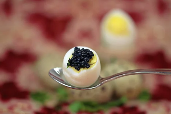 Ovo Codorna Com Alho Selvagem Substituto Caviar — Fotografia de Stock