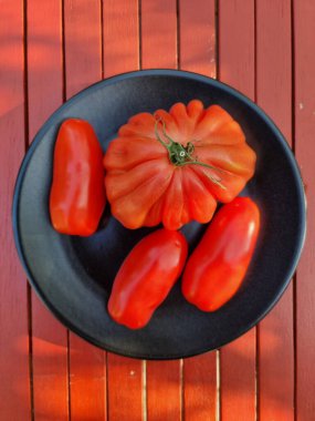 Coer de bauef ve San Marzano, öküz kalbi ve şişe domates.