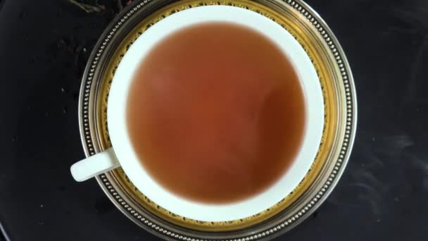 Гарячий Солодкий Чай Чашці Старому Тлі — стокове відео