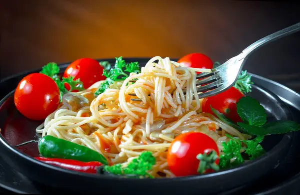 Boiled Pasta Vegetables Stock Photo