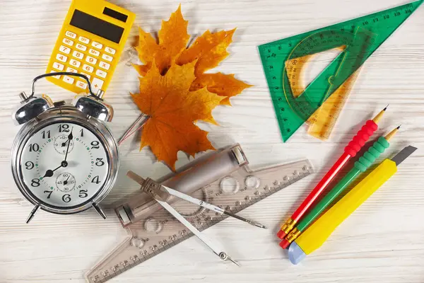 School Supplies Laid Out Composition Light Background Back School Stock Photo