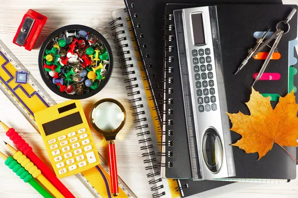 School Supplies Laid Out Composition Light Background Back School Stock Image