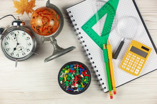School Supplies Laid Out Composition Light Background Back School Stock Image