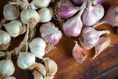 Mutfakta siyah arka planda sarımsak. Baharatlı bir sebze.