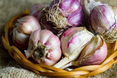 Mutfakta siyah arka planda sarımsak. Baharatlı bir sebze.