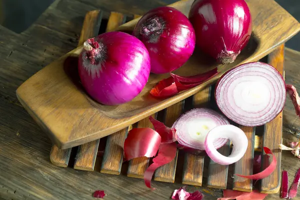 Raw Onions Composition Old Background Stock Image