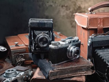 Ahşap bir arka planda eski bir kompozisyon.