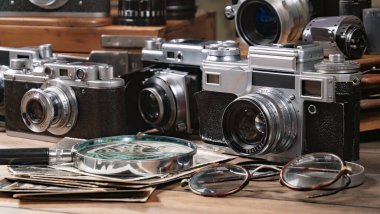 Ahşap bir arka planda eski bir kompozisyon.