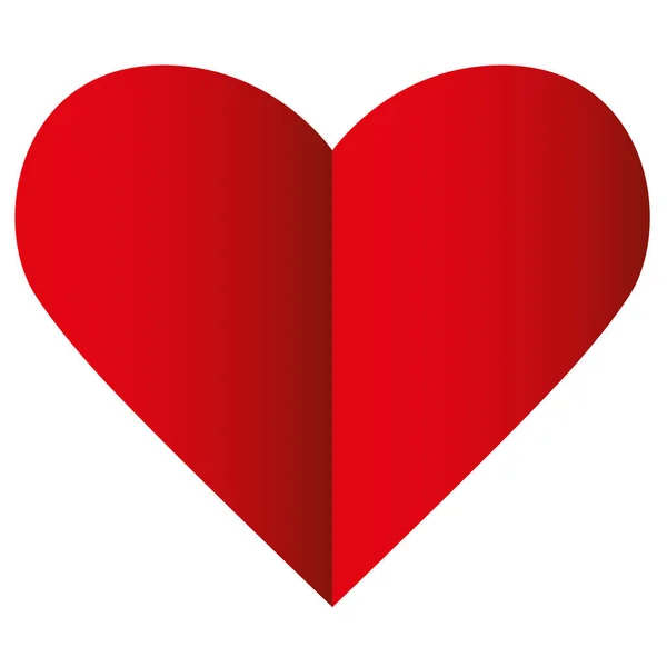 Beautiful red heart with red gradient effect gives a vertical fold in the middle. Illustration isolated.