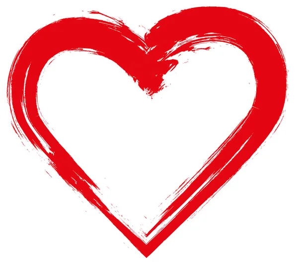 Červená Láska Srdce Hrubých Tahů Štětcem Izolované Přes Bílé Pozadí — Stock fotografie
