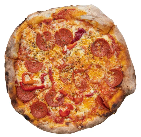 Пицца Пепперони Салями Белом Фоне Вид Сверху Итальянская Кухня — стоковое фото