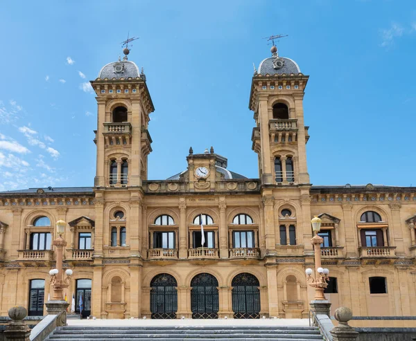 stock image Old City hall of San Sebastian, Spain. Also called Donostia in Basque. Blue sky background.