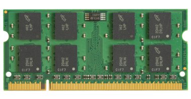 Laptop dimm bellek modülü beyaza izole edildi. SODIMM 'in kapanışı öncelikli olarak dizayn edilmiş dizüstü bilgisayarlar için. Kopenhag, Danimarka - 16 Ocak 2024.