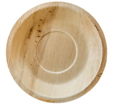 Palmiye yaprağı tek kullanımlık plaka beyaz arka planda izole edilmiş. Doğal düşen palmiye yapraklarından yapılan biyolojik olarak bozunabilir gübreleme. Yüzde yüz doğal ürün, hiçbir kimyasal madde kullanılmıyor. Çalkalanabilir ve bahçe atıklarıyla atılabilir..