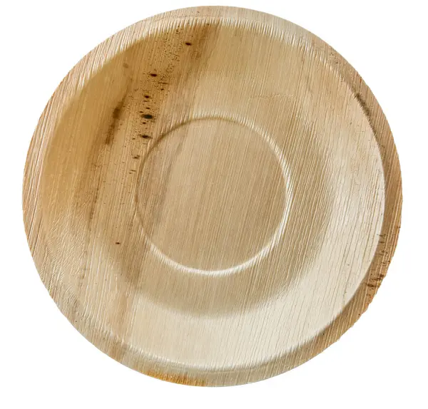 Palmiye yaprağı tek kullanımlık plaka beyaz arka planda izole edilmiş. Doğal düşen palmiye yapraklarından yapılan biyolojik olarak bozunabilir gübreleme. Yüzde yüz doğal ürün, hiçbir kimyasal madde kullanılmıyor. Çalkalanabilir ve bahçe atıklarıyla atılabilir..