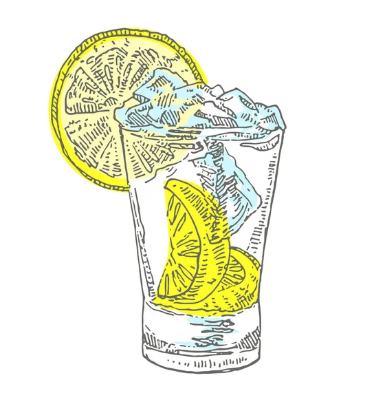 Vaso Bebida Con Rodajas Limón Bebida Refrescante Fría Aislado Primer — Vector de stock