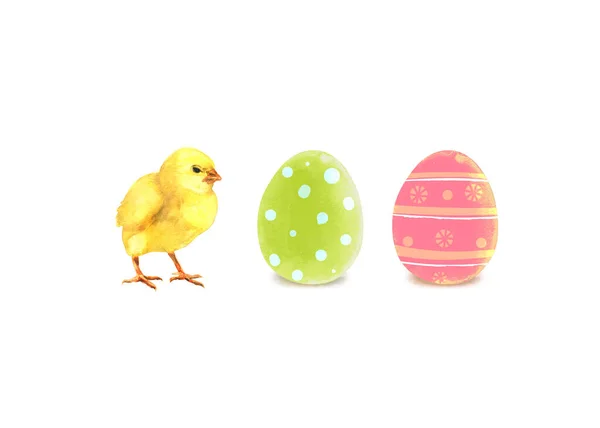 Kolorowe Pisanki Wzorem Uroczym Kurczaczkiem Szczęśliwej Wielkanocy Element Projektu Karty — Zdjęcie stockowe