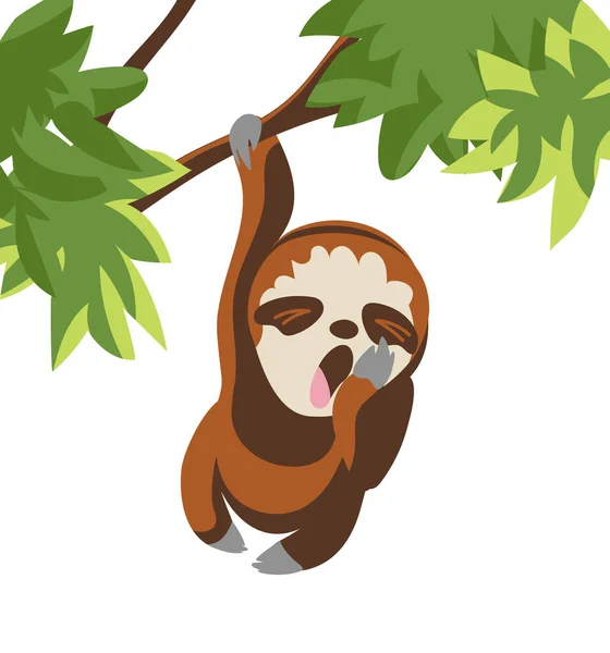 Adorable Sloth Tree Branch Lush Green Leaves Charming Vector Depiction — Stock Vector