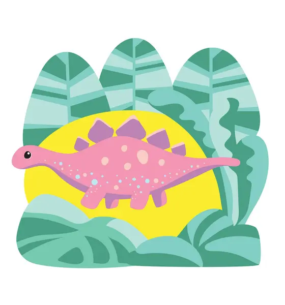 粉红的恐龙生活在茂密的绿树中 用于各种创意项目和以自然为主题的设计的可变矢量艺术 — 图库矢量图片#