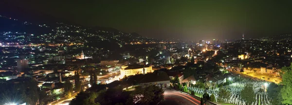 Stadsgezicht Van Sarajevo Stad Nachts Bosnië Herzegovina Populaire Reisbestemming Stockfoto