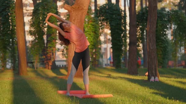 Spor Giyinen Bir Kadın Yaz Parkında Yavaş Çekimde Sağlıklı Yaşam — Stok video