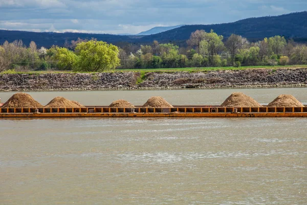 barge that transports gravel on Danube river, Serbia