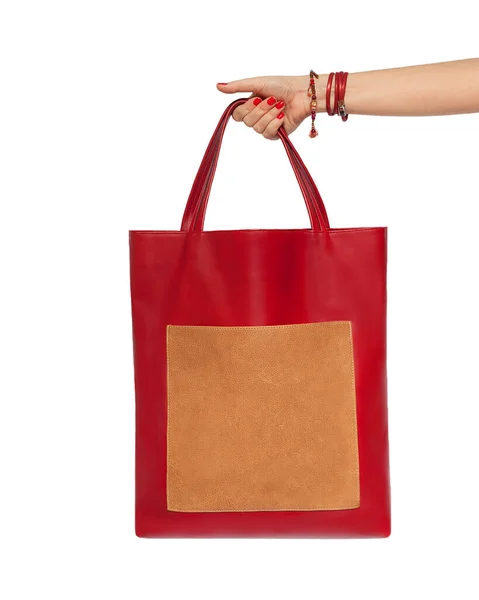Female Hand Holding Tote Leather Bag Stock Image
