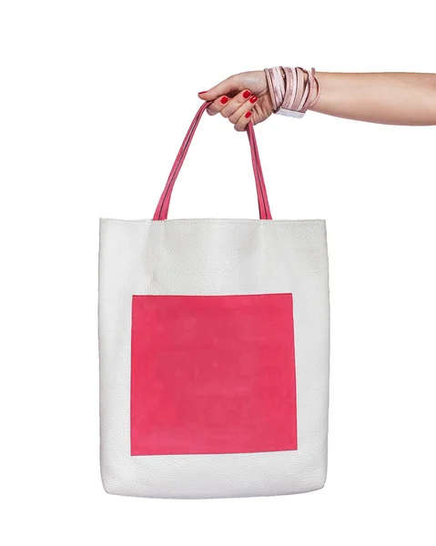 Female Hand Holding Tote Leather Bag Stock Image