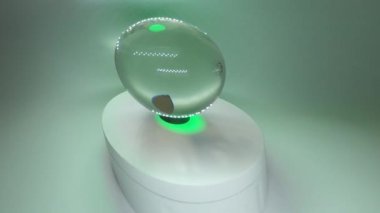 Mavi bulutlu manzara ve mavi bir su kütlesinin yanındaki yeşil çayırlar.