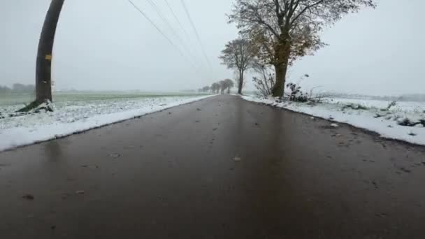冬季多雪的田野和潮湿的乡间道路 — 图库视频影像