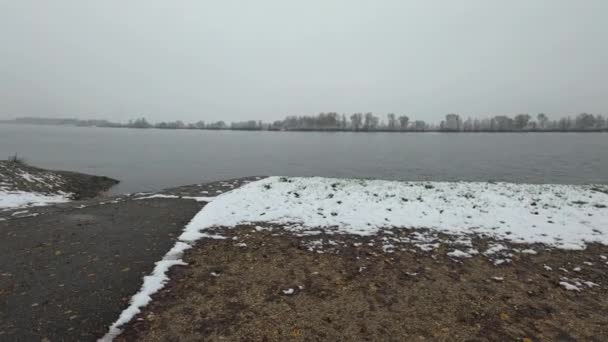 Snow Danube Foggy Weather Winter — Stock Video