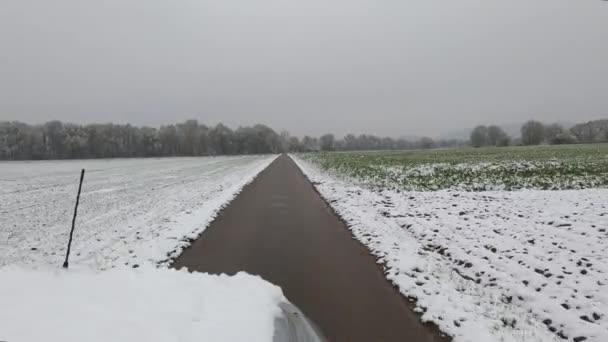 Snowly Fields Wet Country Road Winter — Stock Video