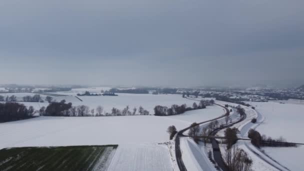 Wrth Der Donau Winter Mit Schloss Und Schnee Und Luftaufnahme — Stockvideo