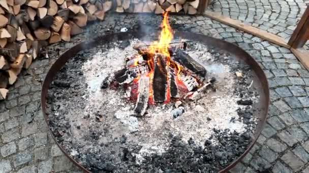 Quemando Leña Fuego Abierto — Vídeos de Stock