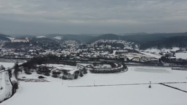 Letecký Pohled Malé Bavorské Městečko Autobahnem Woerth Donau — Stock video