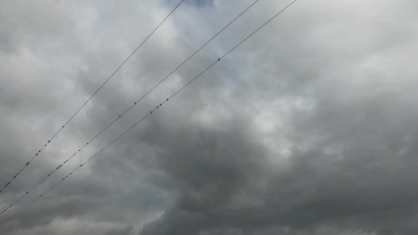 Langit Biru Abu Abu Dengan Awan Dan Pesawat — Stok Video