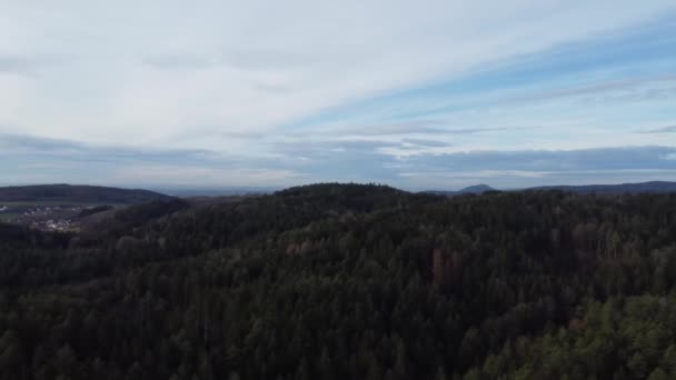 Letecký Snímek Lesa Bavorsku Hustými Jehličnatými Stromy Mýtinkami Jako Zelená — Stock video