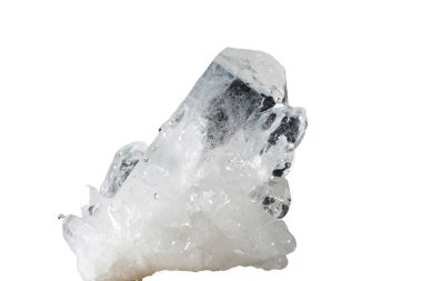macro shooting of natural mineral rock specimen - rough quartz crystal on white background