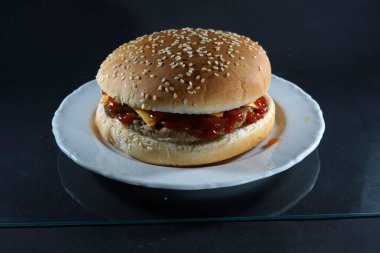burger with cheese and bacon, isolated on white background