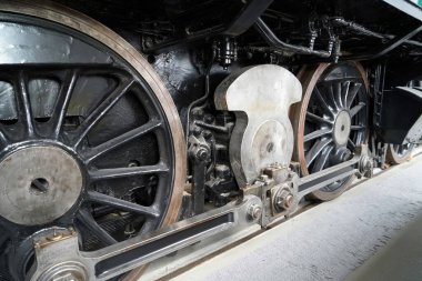 engine parts, wheels of an old steam