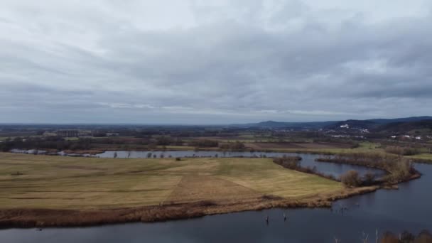 Danube River Idyllic Nature Aerial — Wideo stockowe