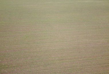 Green fields in Bavaria in the valley with aerial view in winter