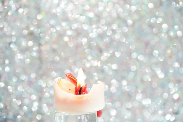 White Candle Red Wax Yellow Flame — Stockfoto